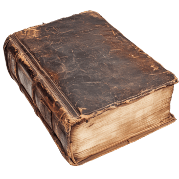 Ancient leather-bound book resting on a Transparent background showcasing its aged cover and pages, very old book with a leather cover, background png