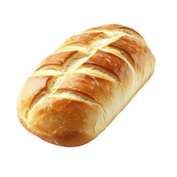 Freshly baked white bread loaf on a clean white backdrop for culinary enjoyment, White bread loaf isolated on Transparent background png