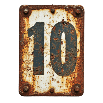 Rusty old sign with number ten indicating location or property, rusty old sign with the number ten on it, Transparent background png