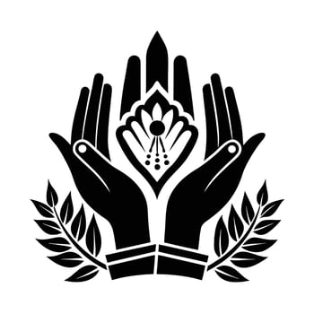 Prayerful Hands in Floral Wreath, a Symbol of Faith and Hope vector