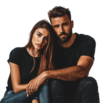 Sad young couple expresses isolation and emotional distance against a plain Transparent background, Sad young couple isolated on white png