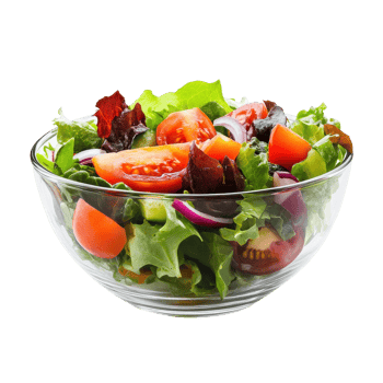 Fresh garden salad prepared in a glass bowl on a Transparent background reflecting healthy eating habits, Salad in glass bowl isolated on background png