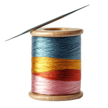 Colorful spools of thread and a sewing needle on a Transparent background for creative crafting projects, Spools thread and a sewing needle, background png