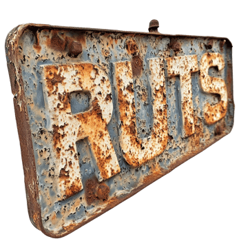 Rusty sign displays the word rust cast against a Transparent background conveying a vintage aesthetic, rusty sign that says rust cast on a png