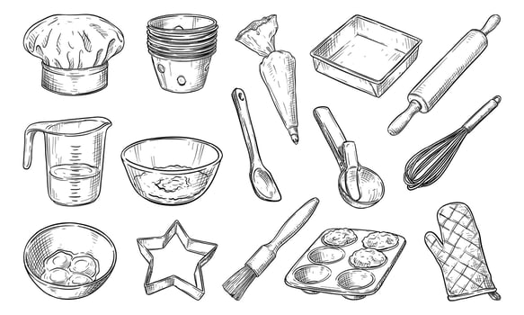 Handdrawn Baking Tools Collection vector