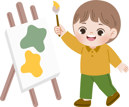 boy painting on an easel holding brush png
