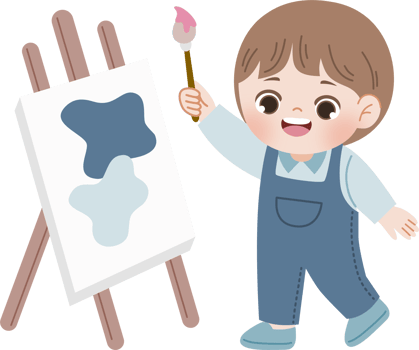 cute boy painting on an easel png