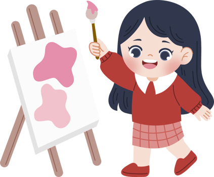 cute girl in red clothes painting on an easel png