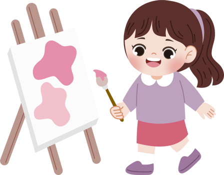 cheerful girl painting on an easel png