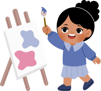 cute girl holding brush painting on an easel png