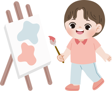 cheerful boy painting on an easel png