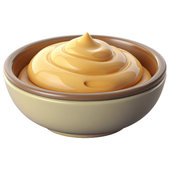 Bowl of creamy yellow sauce 3d render isolated on transparent png