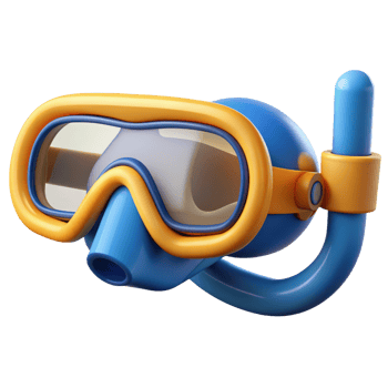 Snorkel mask and tube 3d render isolated on transparent png