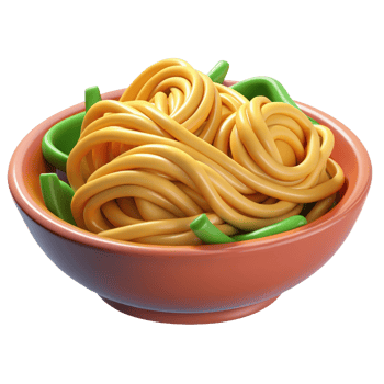 A bowl of spaghetti with green and orange noodles png
