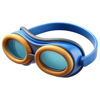 Blue goggles with orange rims 3d render isolated on transparent png