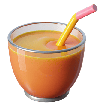 Orange juice in a glass with a straw png