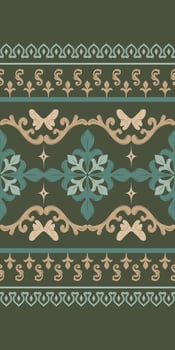Classy Garden with Florals and Butterfly Scroll Ornament Decoration.Botany Luxury Border Green Gold Tone Detailed Elaborate Embroidery Seamless Pattern Victoria Style Deco Elegant Rich Work vector