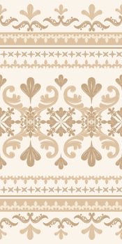 Classy Elegant Golden Silk Embroidery Texture on Cream Background. Elaborate Border Decoration Scroll Curve Ornament. Luxury sense of wealth and royalty Pattern. Seamless Rich Rim with Detailed vector