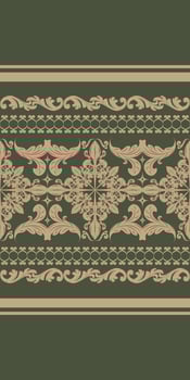 Elaborate Golden Silk Weaves Packed Embroidery Border Pattern on Olive Green Background. Gold Leaves Wings Feathers in the Garden Seamless Rococo Mythology style for Luxury Design. Rich Wealth vector