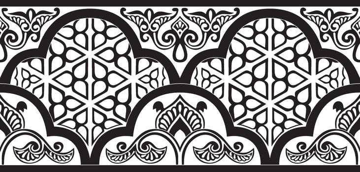 monochrome seamless oriental national ornament. Endless ethnic floral border, arab peoples frame. Persian paint vector