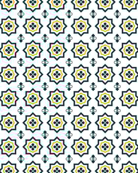 Yellow and green Islamic hexagon ornament pattern design. vector