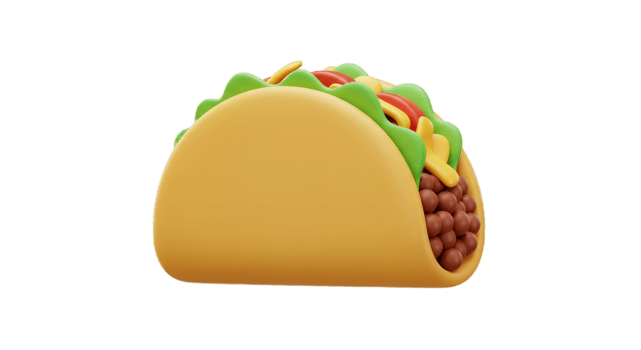 Delicious 3D Render of a Taco with Ground Beef, Lettuce, Tomato, and Cheese png