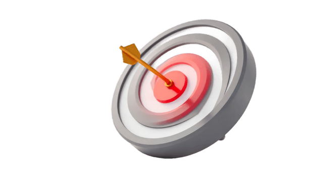 Achieving Success. A 3D Render of an Arrow Striking the Bullseye of a Target png