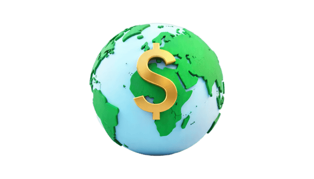 Global Finance Economy World Market Business 3D Render Gold Dollar Sign on Planet Earth png