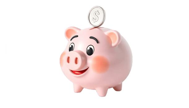 Adorable Pink Piggy Bank with a Dollar Coin. Saving Money Concept Illustration png
