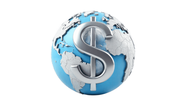 Global Finance Domination. A 3D Render of the World with a Prominent Dollar Sign png