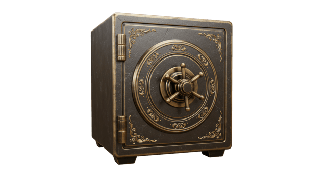 Antique Steel Safe Box with Gold Accents A Vintage Security Vault png