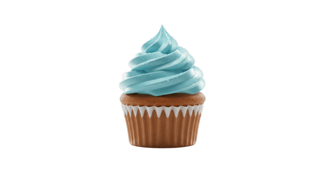 A Single Delectable Light Blue Frosted Cupcake Delightfully Presented Against a Black Background png