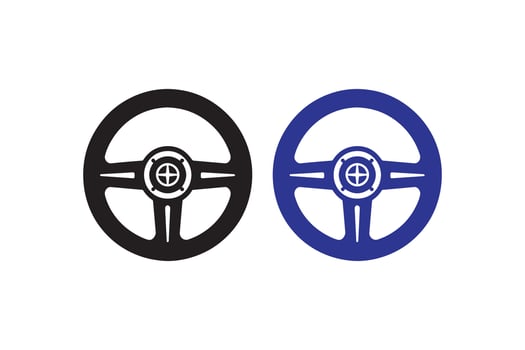 Two blue and black steering wheels on a white background vector