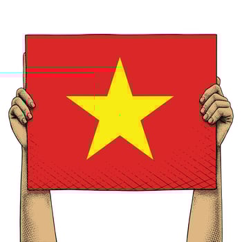 Hand Raises a Sign That Show Vietnam Flag vector