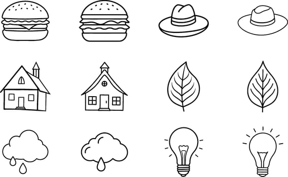 Simple Line Drawings Burgers, Hats, School, Leaves, Rain, Ideas vector