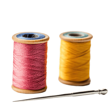Colorful spools of thread and a sewing needle positioned on a Transparent background, Spools thread and a sewing needle, background png
