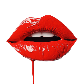 Vivid red lips create striking contrast against pure white backdrop for bold visual statement, Vivid Red Lip Pop, Transparent background png