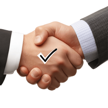 Handshake signifies agreement with a check mark on a plain background, Transparent background a handshake with a check mark transparent png
