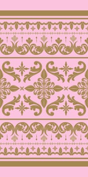 Classy Gold Embroidery on Brush Pink Background. Haute Couture High Fashion Scroll Ornament Decoration for Modern Luxury and interior Design. Opulence Elaborate Border with Geometric Seamless Pattern. vector