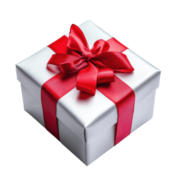 Gift box adorned with shiny wrapping and red ribbon ideal for Christmas celebrations, Shiny Gift Box with Red Ribbon Perfect for Christmas or Birthday, Transparent background png