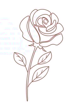 Elegant Rose Line Art Single Flower, Stem, Leaves, Minimalist Design vector