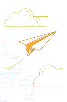 Orange Paper Airplane Soaring Through Clouds, Sky, Flight vector