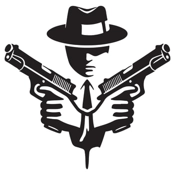 Gangster with guns silhouette dangerous illustration design vector