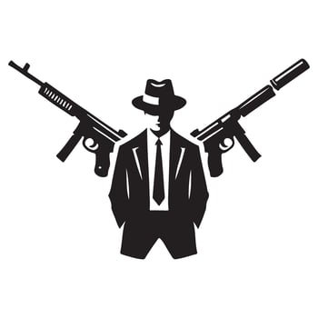 Silhouette armed gangster illustration mafia man with guns crime concept vector