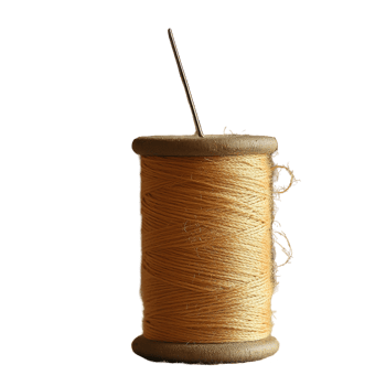 Spool of golden thread with needle on a textured fabric background, Spool Thread and Needle png