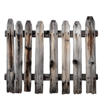 Rustic wooden fence panel isolated on a Transparent background with a weathered appearance, Rustic Wooden Fence Isolated on png