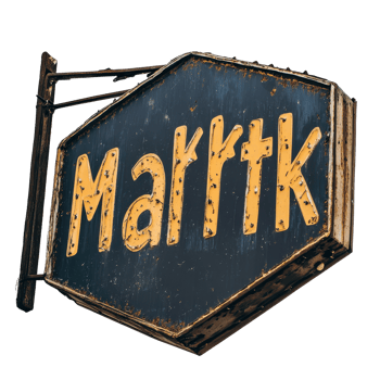 Market sign displayed against a Transparent background capturing the essence of a local shopping destination, sign that says market on it against a png