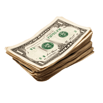 Stack of dollar bills placed on a clean Transparent background showcasing currency, Wads Money isolated on background png