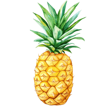 Cute cartoon pineapple illustration showcasing vibrant colors and playful design on a Transparent background, Watercolor cute cartoon pineapple on aisolated on background png