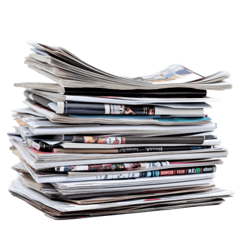 Stack of assorted papers and magazines on a clean Transparent background with organized layers, Stack papers and magazines, background png